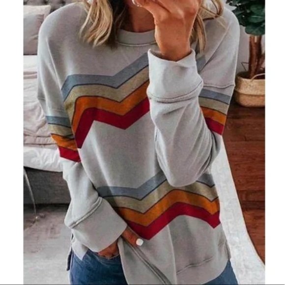 Tops - Boutique Chevron Striped, Long Sleeve Top, Size M